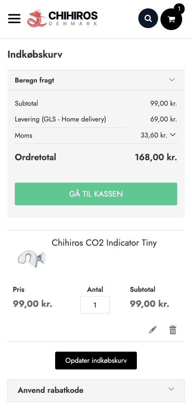Din kurv på Chihiros.dk med knappen GÅ TIL KASSEN.