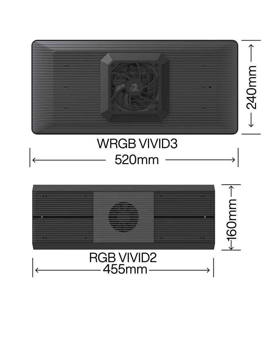 Chihiros WRGB VIVID 3 LED-lys over akvarium forfra